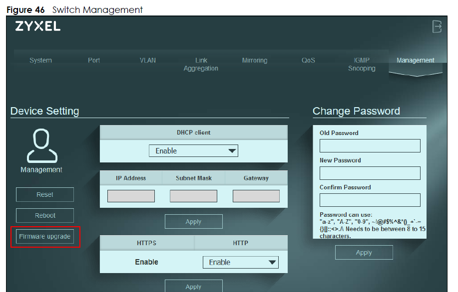 Firmware upgrade menu