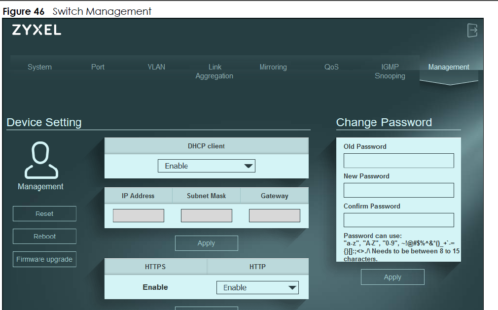 Switch management page
