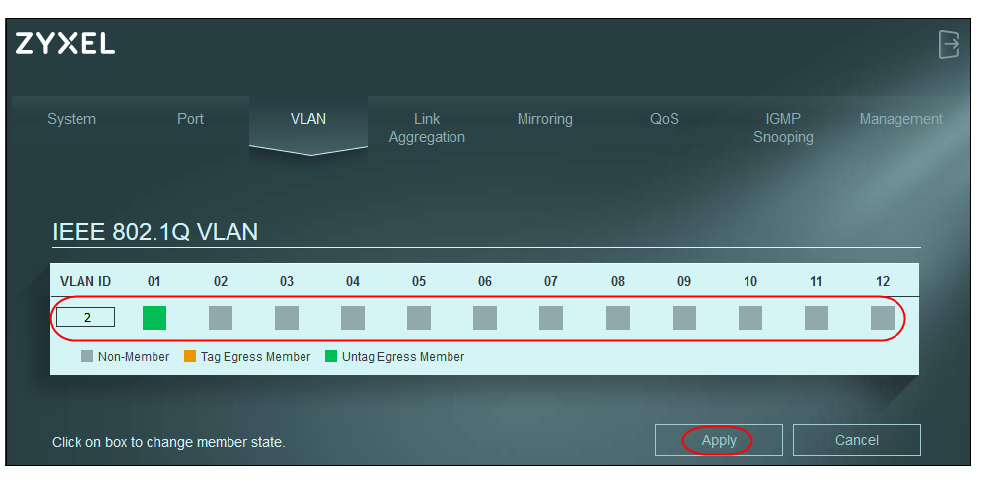 VLAN member settings