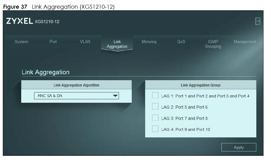 Link aggregation settings