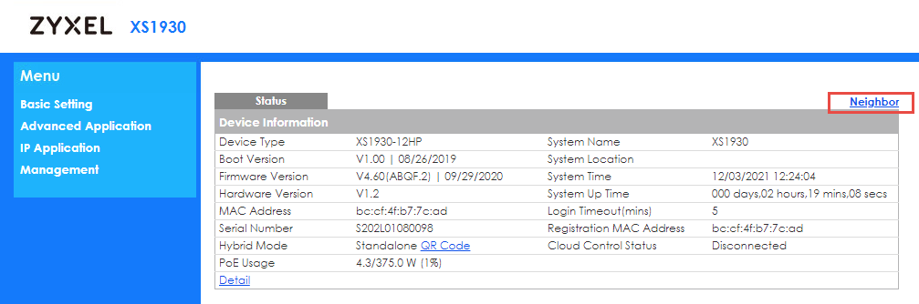 Switch neighbor page link