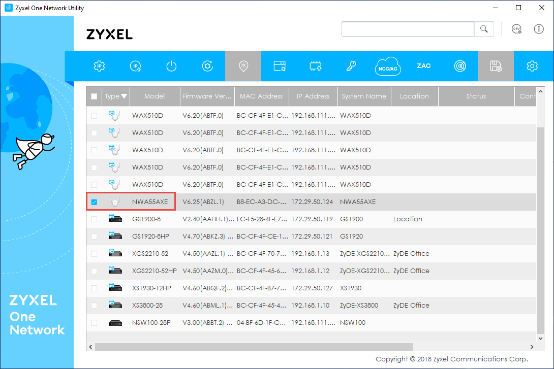Zyxel One Network Utility device list