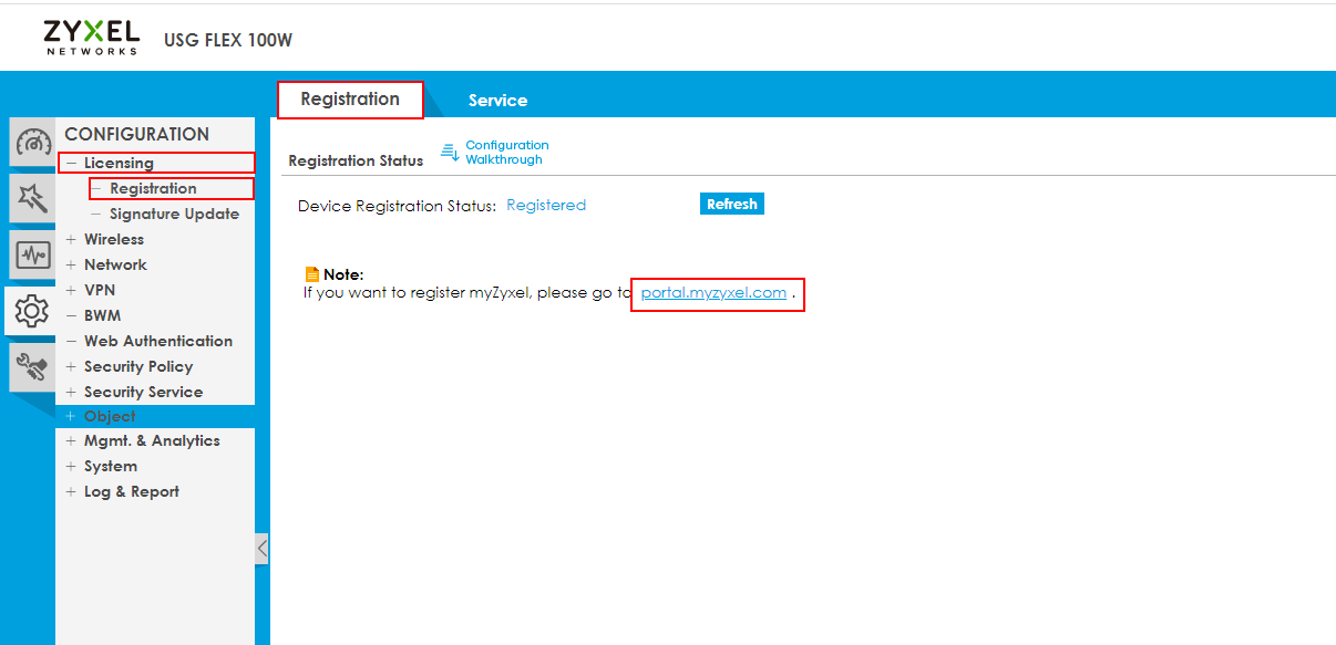 Firewall registration settings page