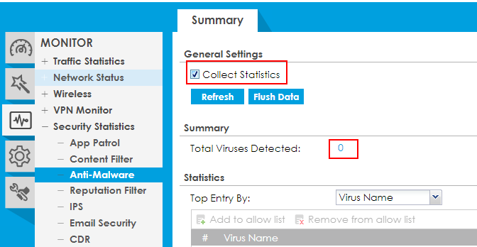 Anti-Malware statistics page