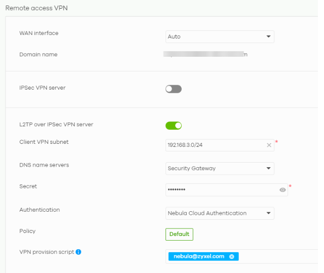 Remote access VPN settings page