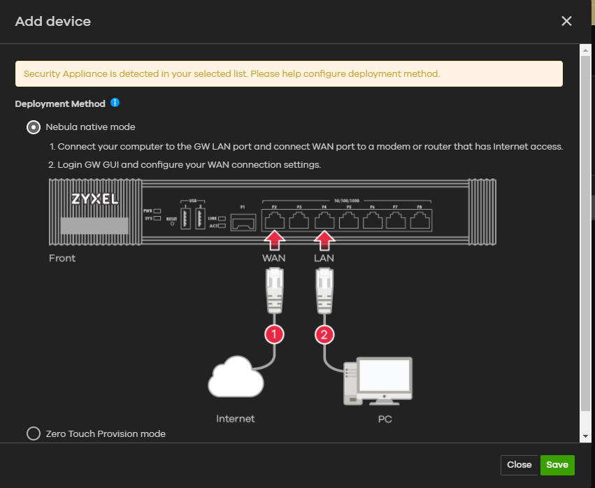 Deployment method selection window