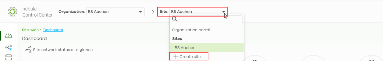 Create new site menu