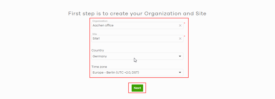 Organization setup form