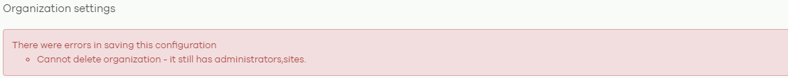 Organization deletion error message