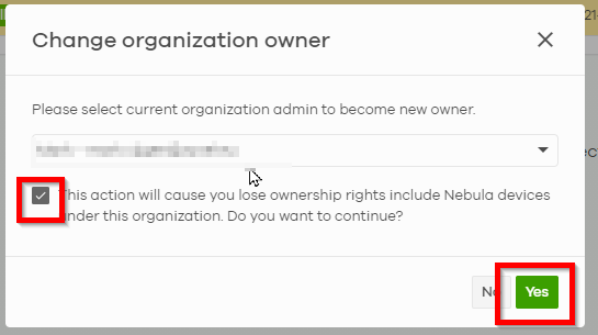 Change organization owner confirmation window