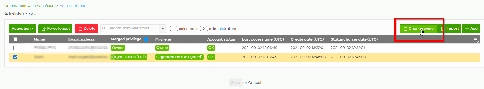 Delete organization confirmation