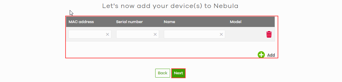 Add devices during organization creation