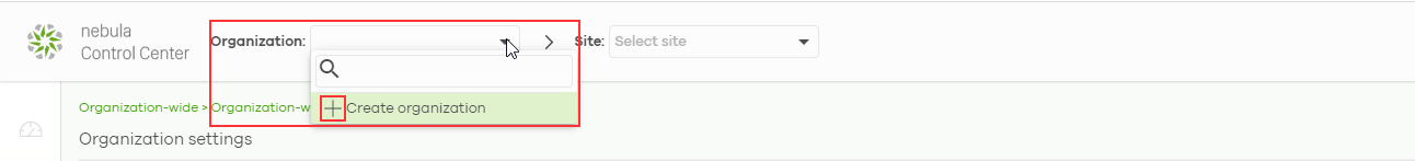 Create organization menu in Nebula