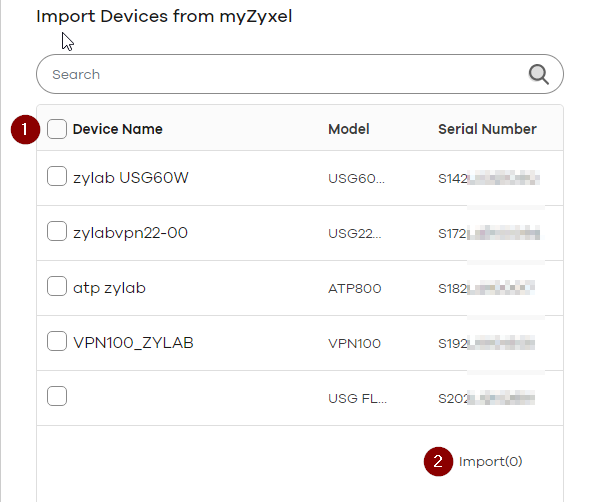 Import devices from my myZyxel account