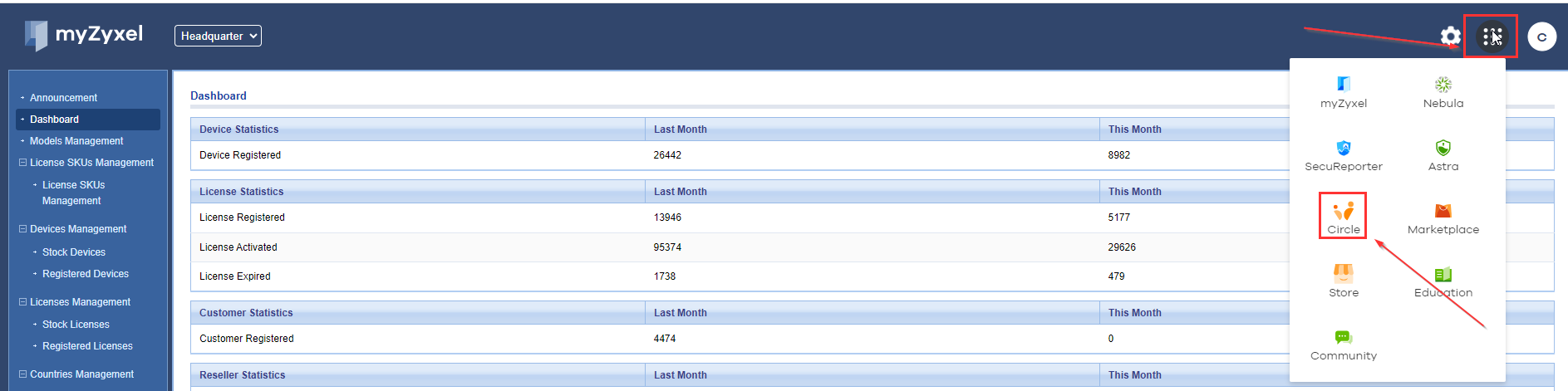 MyZyxel Dashboard