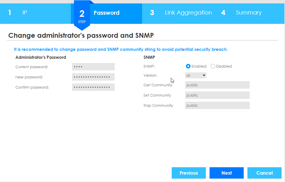 Administrator Password and SNMP