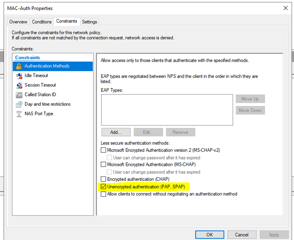 Authentication methods settings