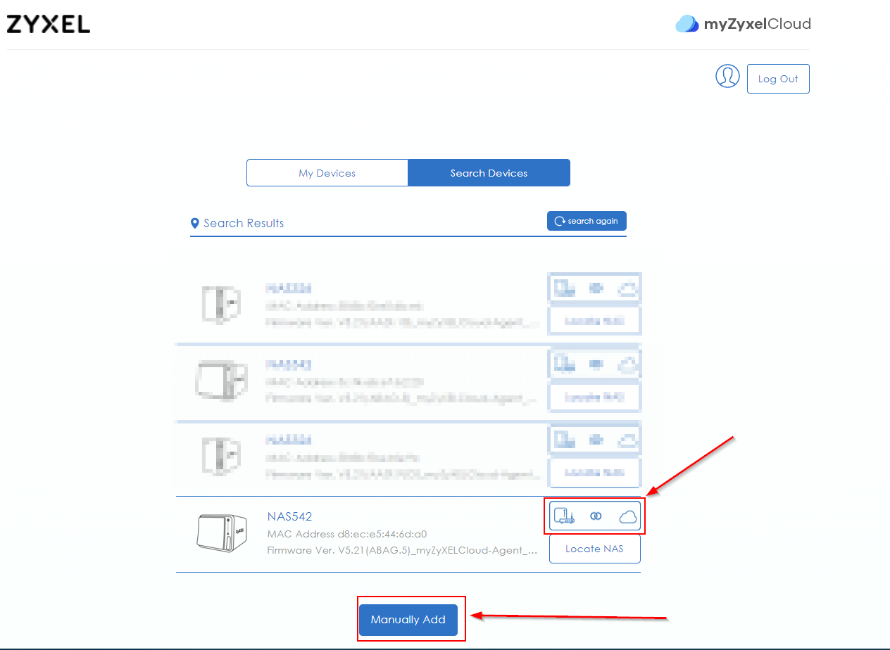 MyZyxelCloud device search page