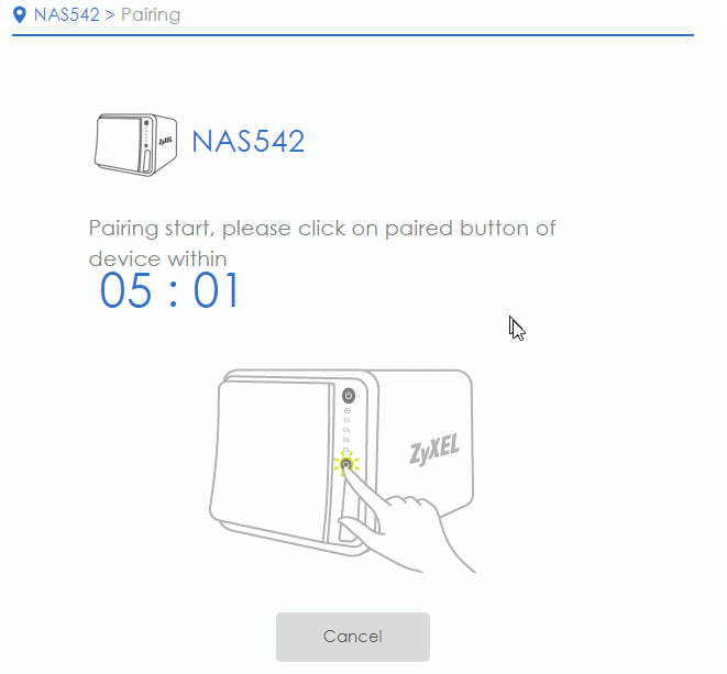 NAS pairing process screen