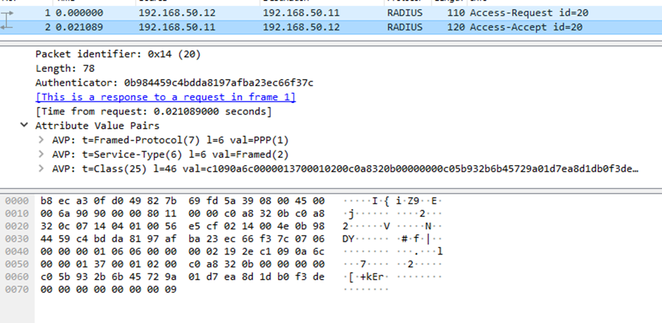 Wireshark authentication log screen