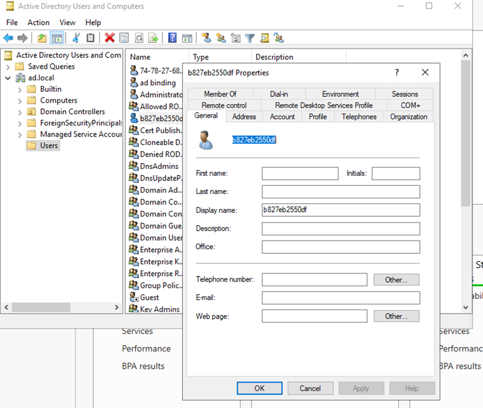 Active Directory user account settings