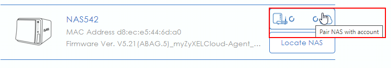 Pair NAS with account button