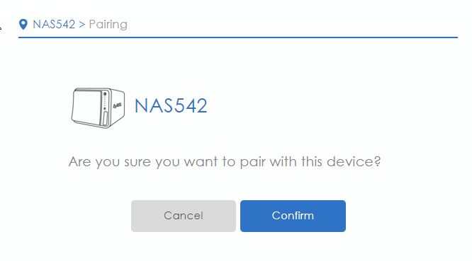 NAS pairing confirmation page