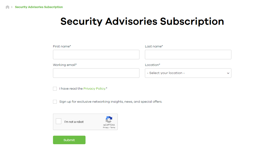 Security Advisories Subscription registration form
