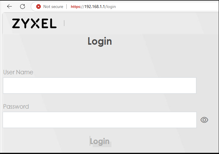 Zyxel router login page