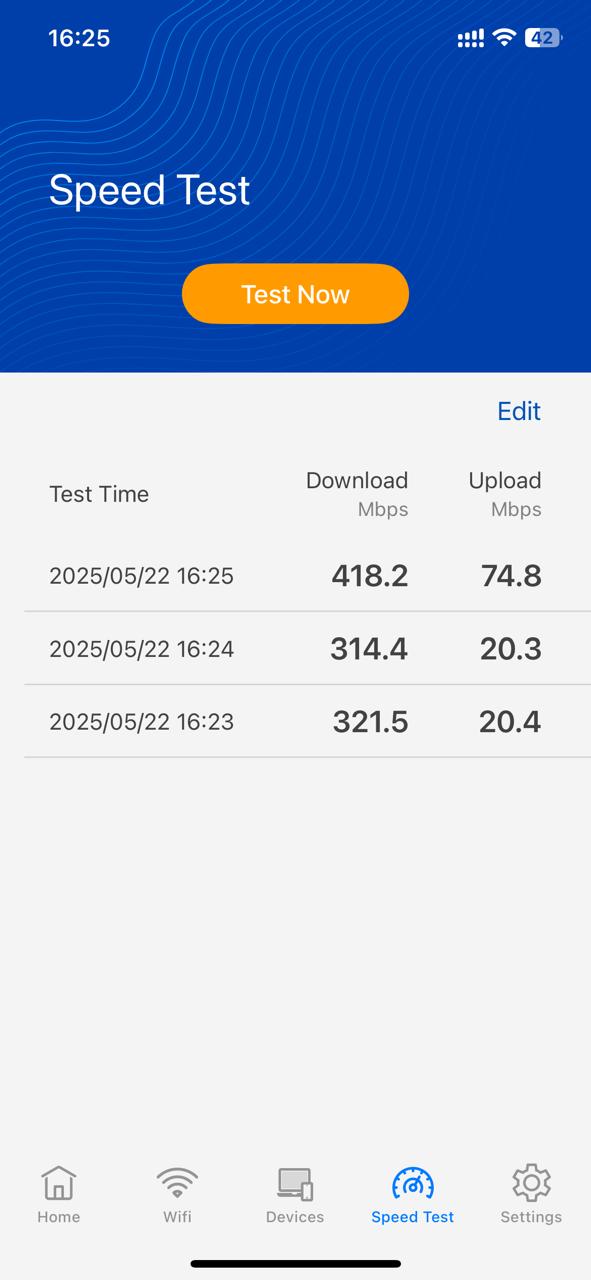Zyxel Air speed test screen