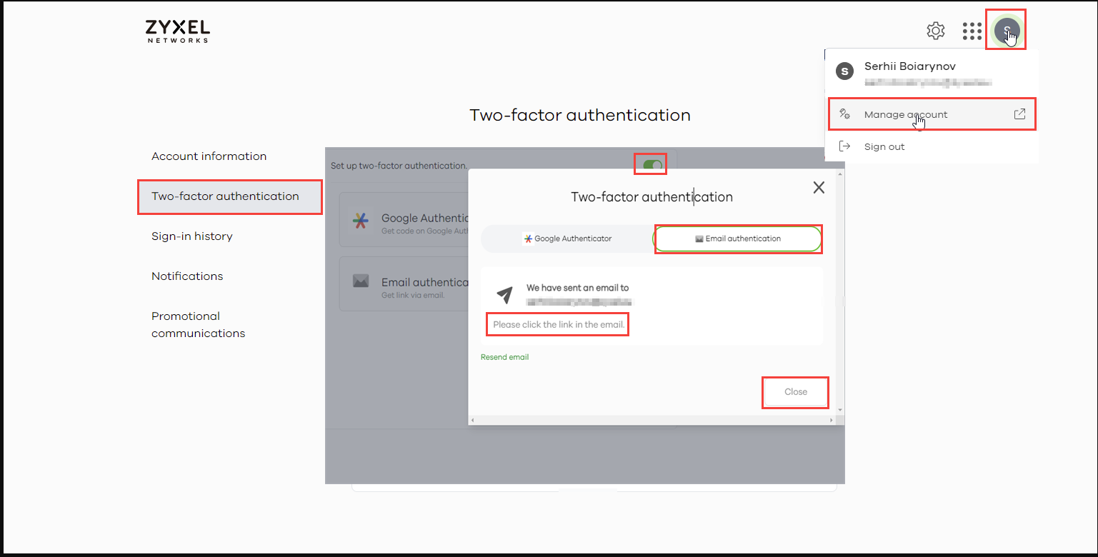 Zyxel Portal [MyZyxelPortal/Nebula]- Two Factor Authentication and