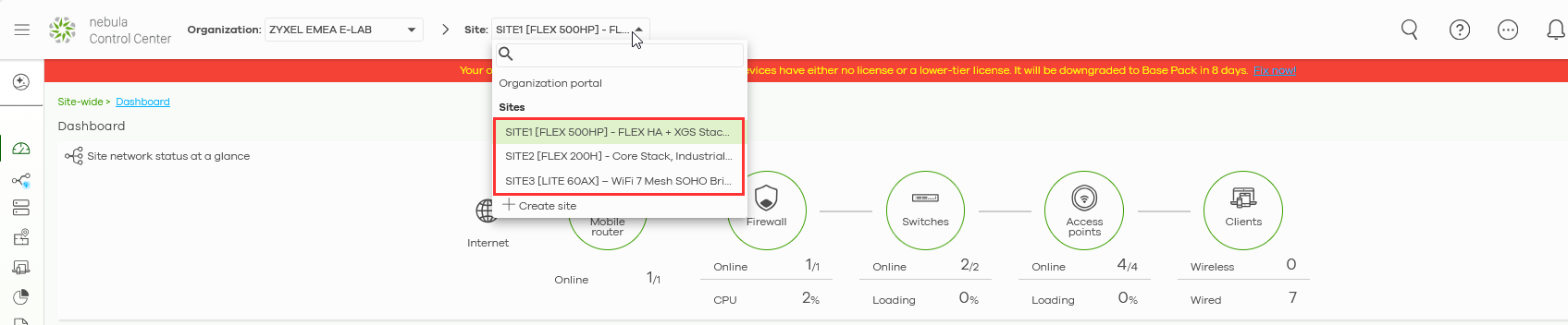 select the site 