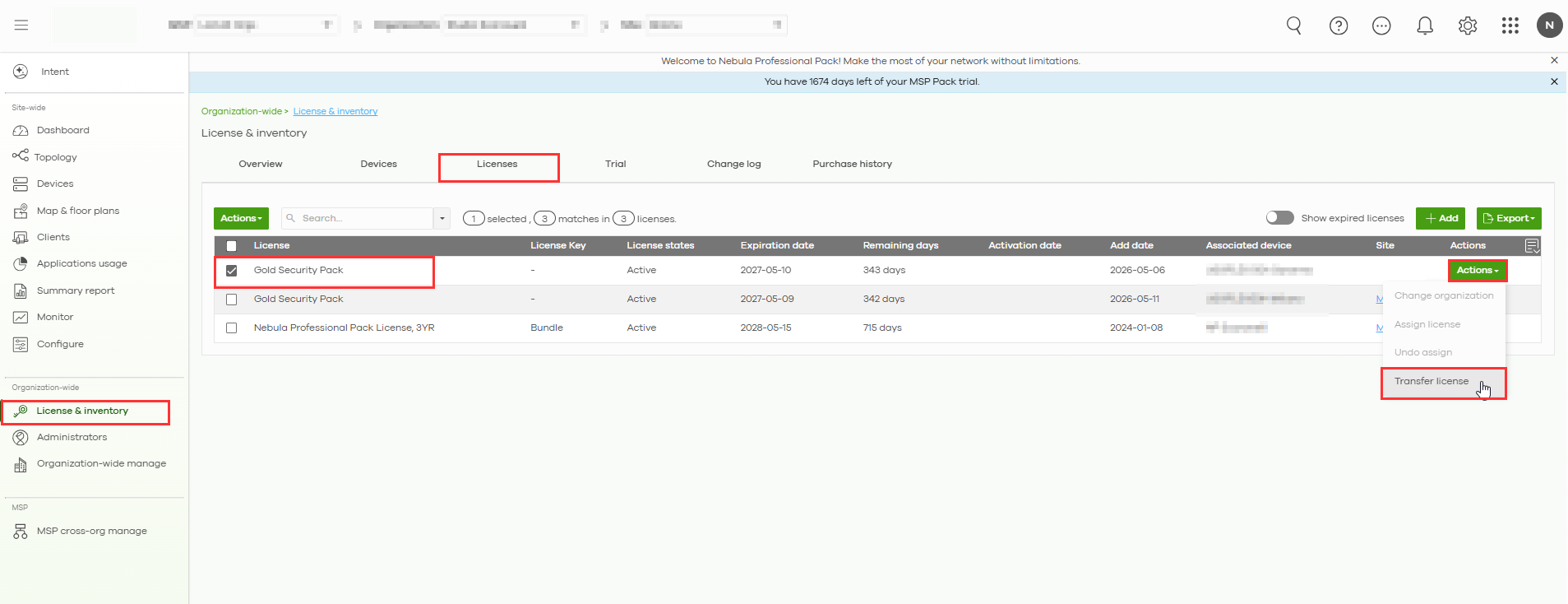 Transfer license