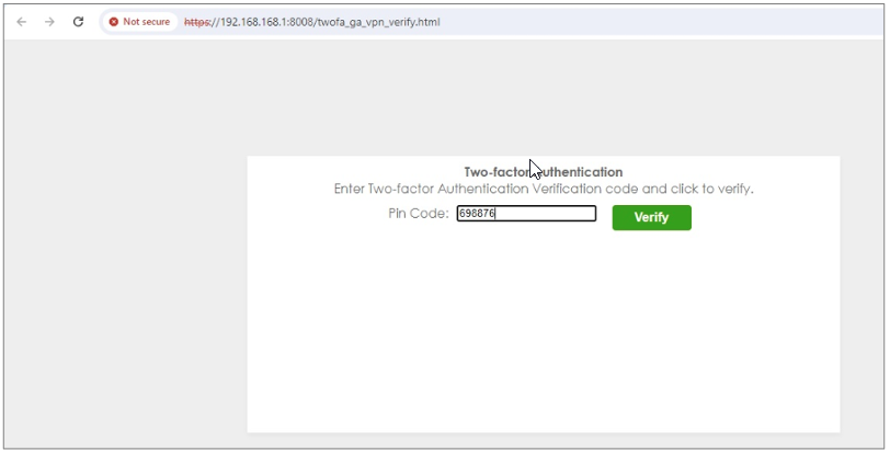  Enter the code shown on Google Authenticator and click "Verify". 